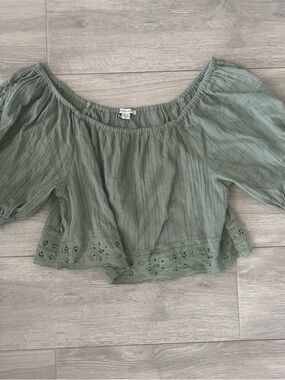 Moss Green Off-Shoulder Peasant Top - American Eagle